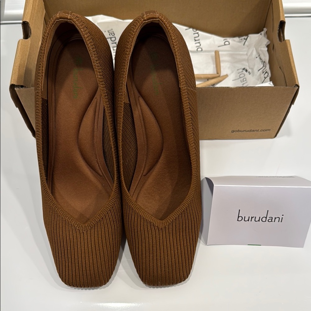 Brown Square Toe shoes with Textured Fabric